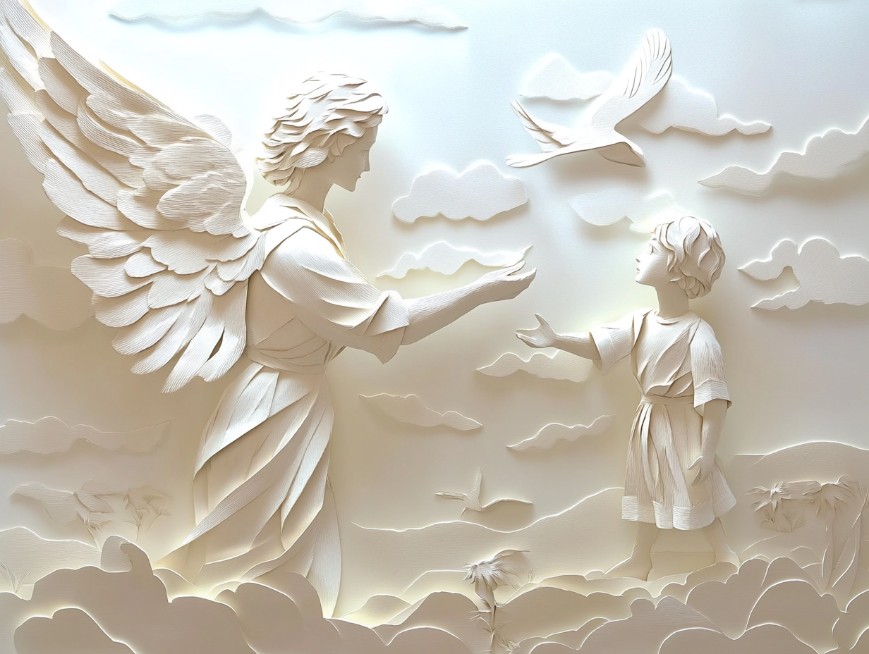 Angel Poster White angel with dove and child